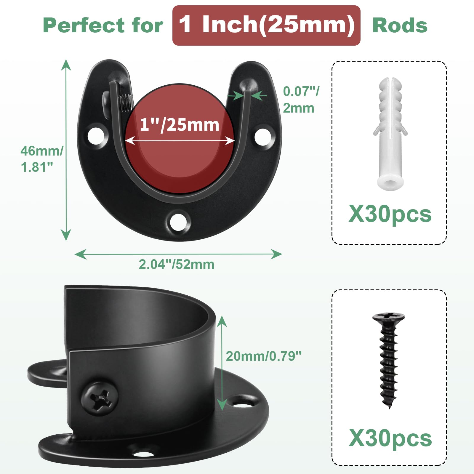 Closet Rod Holders, 10 Pack Stainless Steel Closet Rod Brackets, 1 Inch Closet Rod End Supports Heavy Duty Closet Pole Sockets U
